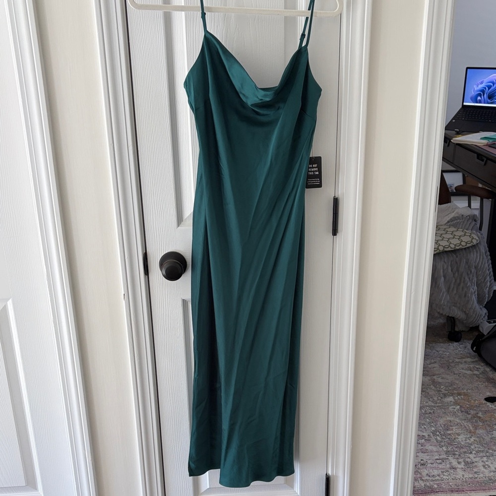 Express Green Slip Midi Dress with Cowl Neck